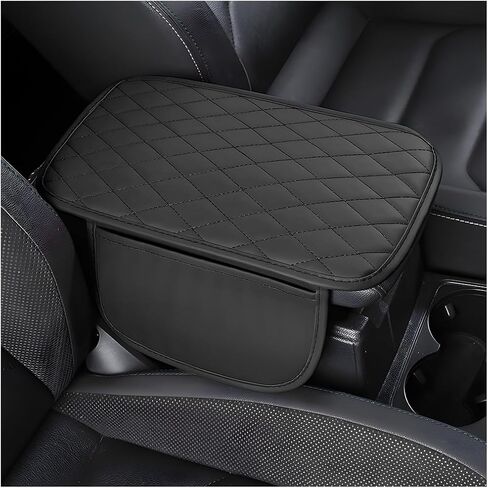 Car Center Console Cover, Upgraded Soft Leather Armrest Cover Cushion with 2 Side Storage Bags, Stylish Portable Car Middle Console Cover Accessories Protector for Most Vehicle (Dark Brown) in Saudi Arabia