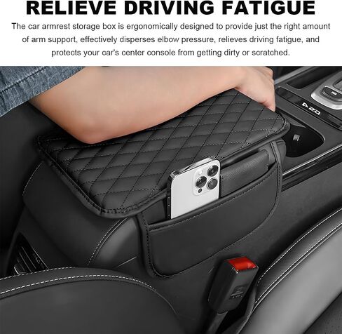 Car Center Console Cover, Upgraded Soft Leather Armrest Cover Cushion with 2 Side Storage Bags, Stylish Portable Car Middle Console Cover Accessories Protector for Most Vehicle (Dark Brown) in Saudi Arabia