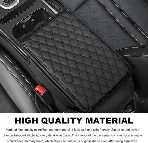 Car Center Console Cover, Upgraded Soft Leather Armrest Cover Cushion with 2 Side Storage Bags, Stylish Portable Car Middle Console Cover Accessories Protector for Most Vehicle (Dark Brown) in Saudi Arabia