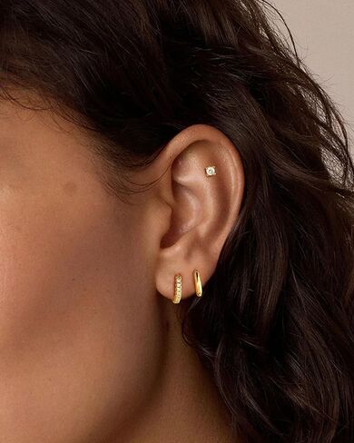 7Pcs Earring Stacks Cartilage Helix Flat Back Hoop Set For Women Stud Small Huggie Chain Multiple Piercing 14K Gold Plated Jewelry Triple Cubic Zirconia in Saudi Arabia