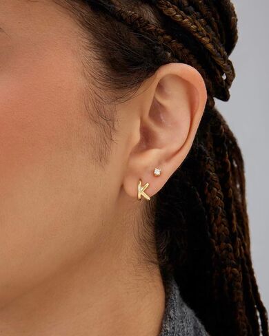 PAVOI 14K Gold Plated Sterling Silver Posts Dainty Initial Huggie Earrings for Women - Gold Huggie Hoop Small Initial Jewelry - Trendy Alphabet Letter Earrings in Saudi Arabia