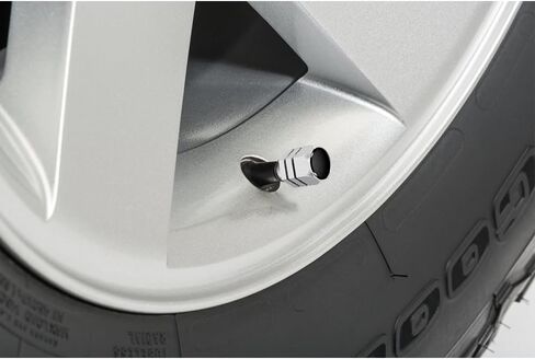 iPick Image for Chevrolet Corvette C5 Logo in Black on Silver Hexagon Shape Premium Anodized Aluminum Tire Valve Stem Caps - Set of 4 in Saudi Arabia
