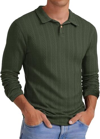 قمصان بولو متماسكة للرجال بأكمام طويلة، قمصان بولو جولف كاجوال ذات ياقة، بلوفر in Kuwait