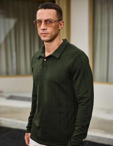 قمصان بولو متماسكة للرجال بأكمام طويلة، قمصان بولو جولف كاجوال ذات ياقة، بلوفر in Kuwait