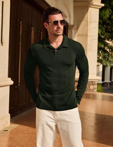 قمصان بولو متماسكة للرجال بأكمام طويلة، قمصان بولو جولف كاجوال ذات ياقة، بلوفر in Kuwait