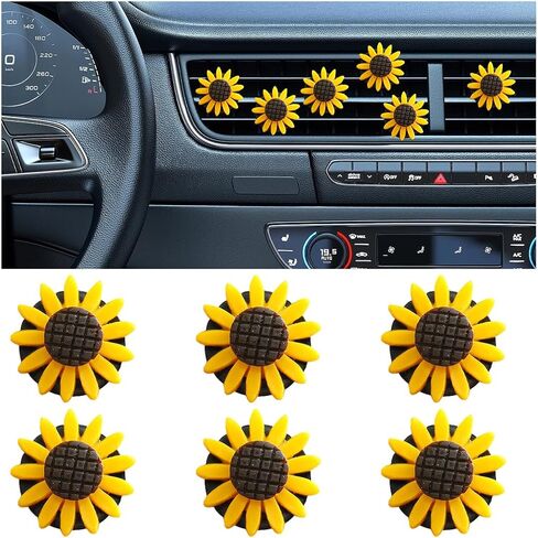 Car Sunflower Air Vent Clip, 6PCS Cute Sun Flower Vehicle Air Outlet Clamp Charm, Automotive Air Conditioning Clip Decoration Accessories, Universal for SUV, Sedan, Truck in Kuwait