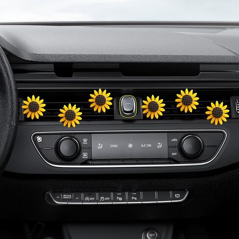 Car Sunflower Air Vent Clip, 6PCS Cute Sun Flower Vehicle Air Outlet Clamp Charm, Automotive Air Conditioning Clip Decoration Accessories, Universal for SUV, Sedan, Truck in Kuwait