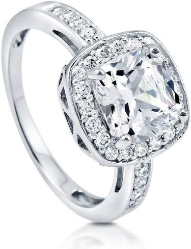 BERRICLE Sterling Silver Halo Wedding Engagement Rings Cushion Cut Cubic Zirconia CZ Ring for Women, Rhodium Plated in Saudi Arabia