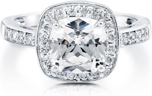 BERRICLE Sterling Silver Halo Wedding Engagement Rings Cushion Cut Cubic Zirconia CZ Ring for Women, Rhodium Plated in Saudi Arabia