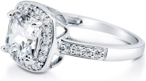BERRICLE Sterling Silver Halo Wedding Engagement Rings Cushion Cut Cubic Zirconia CZ Ring for Women, Rhodium Plated in Saudi Arabia