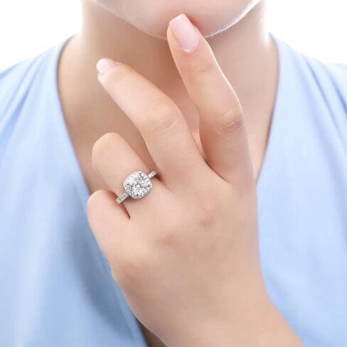 BERRICLE Sterling Silver Halo Wedding Engagement Rings Cushion Cut Cubic Zirconia CZ Ring for Women, Rhodium Plated in Saudi Arabia