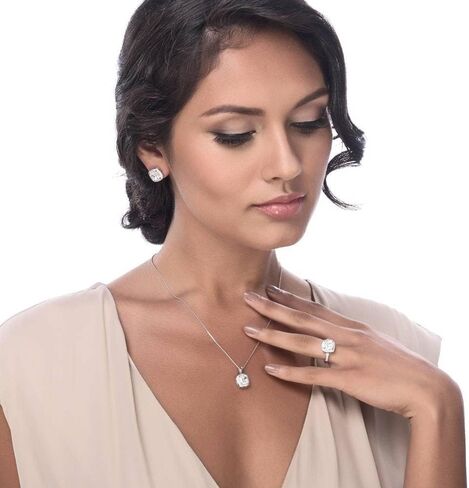 BERRICLE Sterling Silver Halo Wedding Engagement Rings Cushion Cut Cubic Zirconia CZ Ring for Women, Rhodium Plated in Saudi Arabia