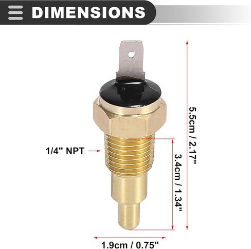Motoforti Universal Thermostat Sensor Switch, 1/4" NPT 170 Degree on 155 Degree Off, Metal, Brass Tone, 1 Pcs in Saudi Arabia