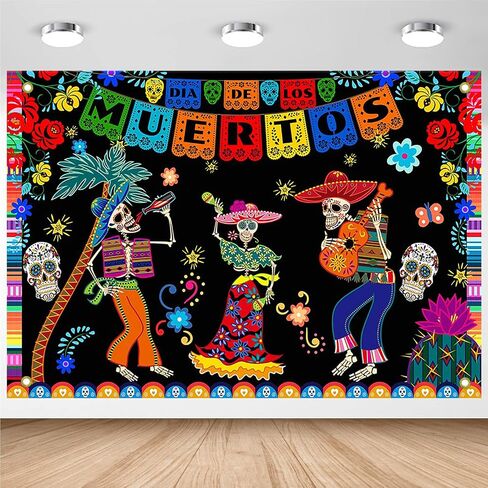 Avezano Day of The Dead Backdrop，70.8 x 43.3 Inch Mexican Dia DE Los Muertos Party Banner, Fiesta Sugar Skull Day of The Dead Banner Party Decorations Supplies in Saudi Arabia