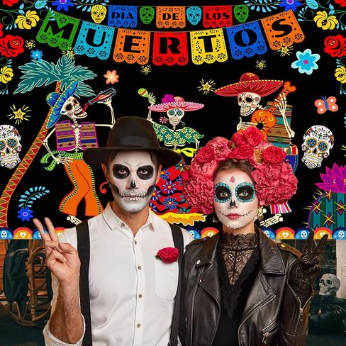 Avezano Day of The Dead Backdrop，70.8 x 43.3 Inch Mexican Dia DE Los Muertos Party Banner, Fiesta Sugar Skull Day of The Dead Banner Party Decorations Supplies in Saudi Arabia