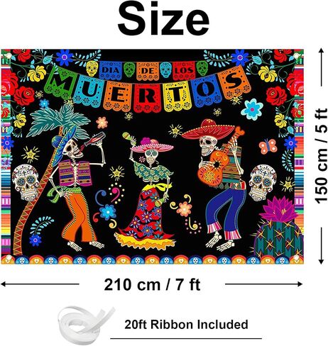 Avezano Day of The Dead Backdrop，70.8 x 43.3 Inch Mexican Dia DE Los Muertos Party Banner, Fiesta Sugar Skull Day of The Dead Banner Party Decorations Supplies in Saudi Arabia