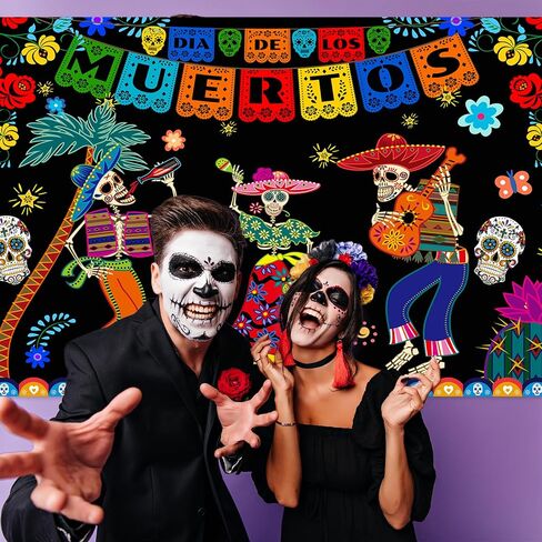 Avezano Day of The Dead Backdrop，70.8 x 43.3 Inch Mexican Dia DE Los Muertos Party Banner, Fiesta Sugar Skull Day of The Dead Banner Party Decorations Supplies in Saudi Arabia
