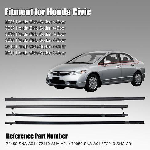 ختم قولبة النافذة لملحقات Honda Civic 2012-2015، حزام تجريد الطقس المطاطي الأسود للباب الخارجي، استبدال 72450-TR0-A01 (4 قطع) in Kuwait