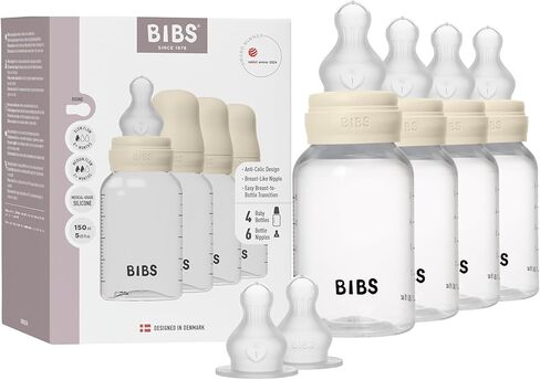 زجاجة Bibs Baby 5 أوقية / 150 مل حلمة سيليكون - مضادة للدورة ، خالية من BPA ، حلمة مستديرة ، تدفق بطيء ، خفيفة الوزن وسهلة التنظيف ، مناسبة للحديدين حديثي الولادة 0+ سنوات - أحمر الخدود in Kuwait