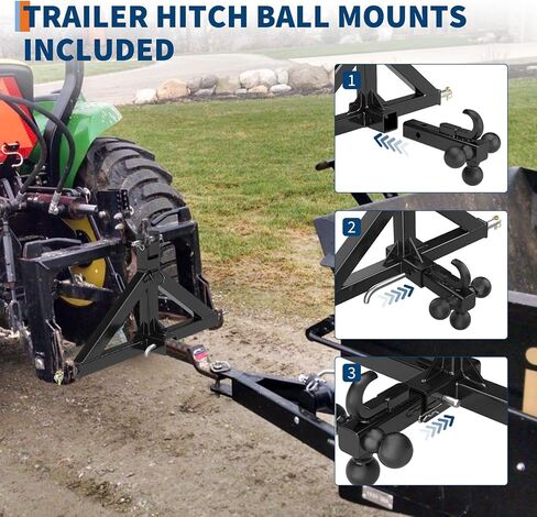 3 Point Trailer Hitch for Tractor with 2" Receiver and Towing Ball Hitch for Category 1 Tractors, 3 Pt Quick Hitch Drawbar Adapter for BX, Kubota, NorTrac, Kioti, Yanmar in Saudi Arabia