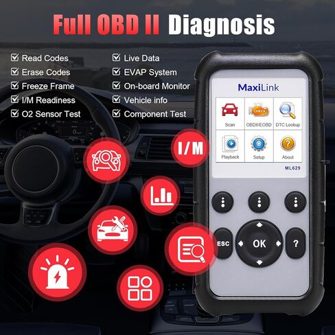 Autel MaxiLink ML629 obd2 الماسح الضوئي نسخة مطورة من AL519 AL619 ML619 قارئ رمز obdii الكامل ABS SRS أداة تشخيص نقل المحرك مع DTC Lookup Auto VIN in Saudi Arabia