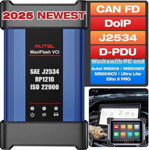 مبرمج Autel J2534 Pass-Thru، 2025 MaxiFlash VCI OEM لإعادة البرمجة وأداة التشخيص، SAE J-2534 CAN FD DoIP D-PDU RP1210 متوافق، يعمل مع برنامج OE/MaxiSys Elite II Pro MS909 MS909CV in Saudi Arabia
