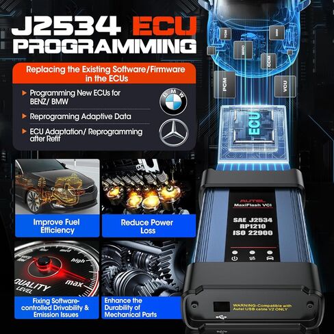 مبرمج Autel J2534 Pass-Thru، 2025 MaxiFlash VCI OEM لإعادة البرمجة وأداة التشخيص، SAE J-2534 CAN FD DoIP D-PDU RP1210 متوافق، يعمل مع برنامج OE/MaxiSys Elite II Pro MS909 MS909CV in Saudi Arabia