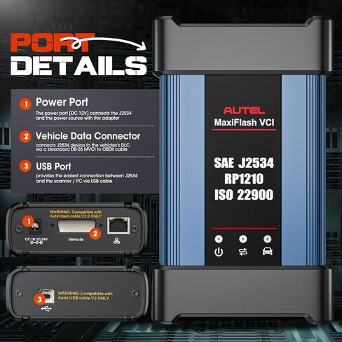مبرمج Autel J2534 Pass-Thru، 2025 MaxiFlash VCI OEM لإعادة البرمجة وأداة التشخيص، SAE J-2534 CAN FD DoIP D-PDU RP1210 متوافق، يعمل مع برنامج OE/MaxiSys Elite II Pro MS909 MS909CV in Saudi Arabia