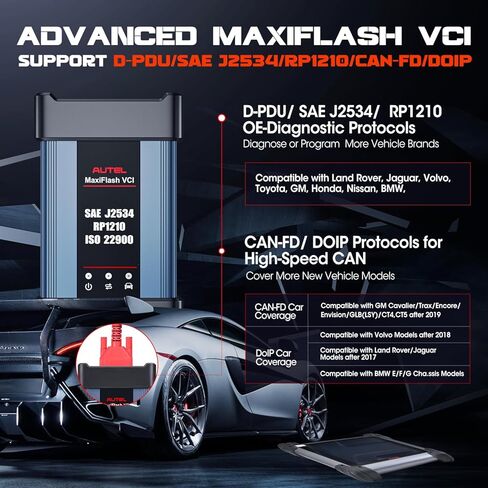 مبرمج Autel J2534 Pass-Thru، 2025 MaxiFlash VCI OEM لإعادة البرمجة وأداة التشخيص، SAE J-2534 CAN FD DoIP D-PDU RP1210 متوافق، يعمل مع برنامج OE/MaxiSys Elite II Pro MS909 MS909CV in Saudi Arabia