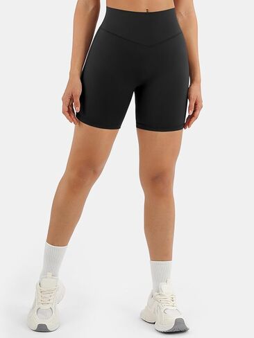 شورت نسائي عالي الخصر للتمرين بطول 15.24 سم قابل للتنفس، سروال يوجا مرن للجري in Kuwait