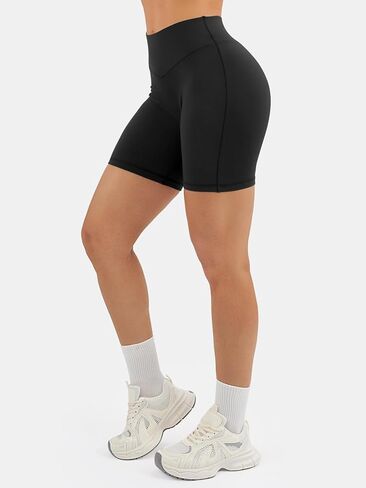 شورت نسائي عالي الخصر للتمرين بطول 15.24 سم قابل للتنفس، سروال يوجا مرن للجري in Kuwait