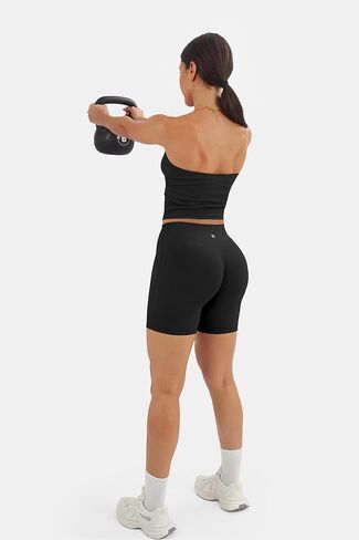 شورت نسائي عالي الخصر للتمرين بطول 15.24 سم قابل للتنفس، سروال يوجا مرن للجري in Kuwait