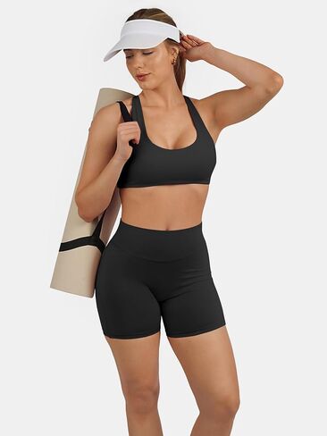 شورت نسائي عالي الخصر للتمرين بطول 15.24 سم قابل للتنفس، سروال يوجا مرن للجري in Kuwait