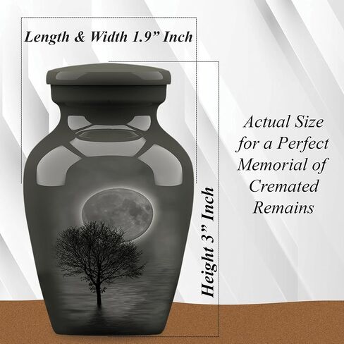 جرة جنازة حرق الجثث للبالغين من Forever URNS مع موضوع مطبوع على شكل شجرة ليلة القمر للرماد البشري للإناث والذكور | 200 متر مكعب في | كبير | متعدد الألوان | مصنوع يدويًا بالكامل مع حقيبة حماية مخملية in Kuwait