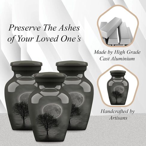 جرة جنازة حرق الجثث للبالغين من Forever URNS مع موضوع مطبوع على شكل شجرة ليلة القمر للرماد البشري للإناث والذكور | 200 متر مكعب في | كبير | متعدد الألوان | مصنوع يدويًا بالكامل مع حقيبة حماية مخملية in Kuwait