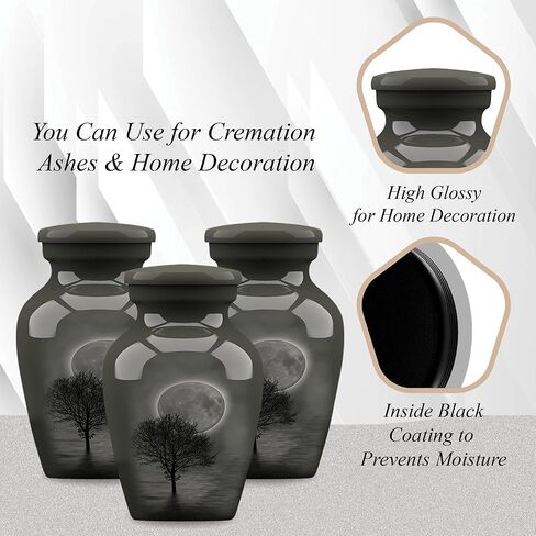 جرة جنازة حرق الجثث للبالغين من Forever URNS مع موضوع مطبوع على شكل شجرة ليلة القمر للرماد البشري للإناث والذكور | 200 متر مكعب في | كبير | متعدد الألوان | مصنوع يدويًا بالكامل مع حقيبة حماية مخملية in Kuwait