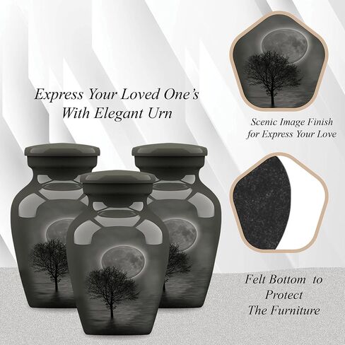 جرة جنازة حرق الجثث للبالغين من Forever URNS مع موضوع مطبوع على شكل شجرة ليلة القمر للرماد البشري للإناث والذكور | 200 متر مكعب في | كبير | متعدد الألوان | مصنوع يدويًا بالكامل مع حقيبة حماية مخملية in Kuwait