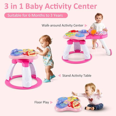 INFANS 3 in 1 Walk Around Baby Activity Center, Baby Walker with Play Table, Wheels, Detachable Seat Cushion, 3 Adjustable Heights, Learning Toys for Boys Girls Aged 6-36 Months (Blue) in Saudi Arabia