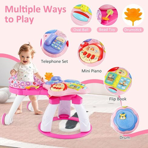 INFANS 3 in 1 Walk Around Baby Activity Center, Baby Walker with Play Table, Wheels, Detachable Seat Cushion, 3 Adjustable Heights, Learning Toys for Boys Girls Aged 6-36 Months (Blue) in Saudi Arabia