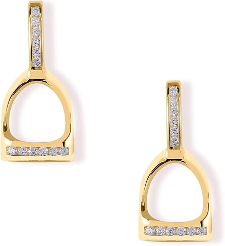 أقراط ركاب من الذهب عيار 18 قيراط - مطلية بالذهب عيار 18 قيراط وأكثر من 925 من الفضة الإسترلينية مع أقراط تشيكوسلوفاكيا - أقراط غربية. خفيف الوزن ولا يسبب الحساسية، وآمن للأذنين الحساسة. هدية مجوهرات الحصان لها in Kuwait