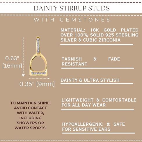 أقراط ركاب من الذهب عيار 18 قيراط - مطلية بالذهب عيار 18 قيراط وأكثر من 925 من الفضة الإسترلينية مع أقراط تشيكوسلوفاكيا - أقراط غربية. خفيف الوزن ولا يسبب الحساسية، وآمن للأذنين الحساسة. هدية مجوهرات الحصان لها in Kuwait