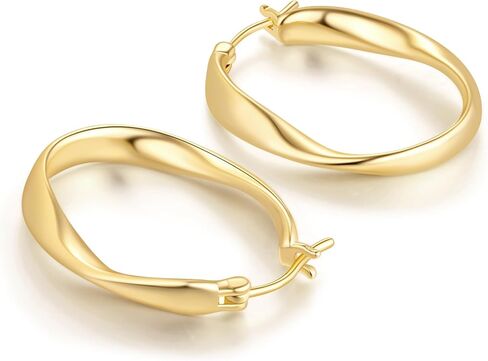 Gold Hoops Earrings for Women 14K Gold Earrings for Women Hoops Earring for Womens Hoop Twisted Wave Hoop Earring for Womens in Saudi Arabia