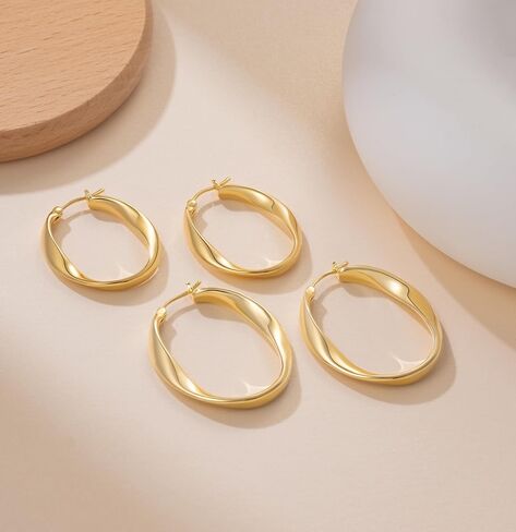 Gold Hoops Earrings for Women 14K Gold Earrings for Women Hoops Earring for Womens Hoop Twisted Wave Hoop Earring for Womens in Saudi Arabia