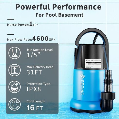 1/2HP Sump Pump Submersible 0.04 inch Low suction Water Draining Design for Completely Water Removal from Flooded Basement Pools Hot Tub Backyard 25FT Power Cord in Saudi Arabia