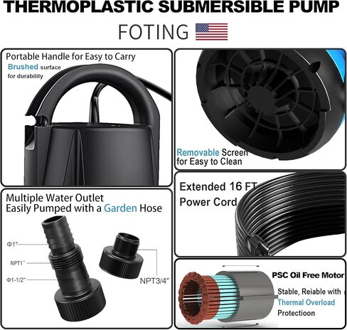 1/2HP Sump Pump Submersible 0.04 inch Low suction Water Draining Design for Completely Water Removal from Flooded Basement Pools Hot Tub Backyard 25FT Power Cord in Saudi Arabia
