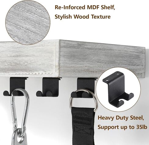 رف إكسسوارات متناغم، منظم رف عائم مثبت على الحائط يناسب العديد من ملحقات الصالة الرياضية المنزلية، رف تخزين متناغم موفر للمساحة مع 6 مشابك على شكل حرف T وشماعات محولات خطافات، أسود in Kuwait