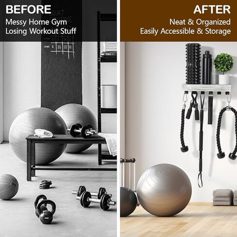 رف إكسسوارات متناغم، منظم رف عائم مثبت على الحائط يناسب العديد من ملحقات الصالة الرياضية المنزلية، رف تخزين متناغم موفر للمساحة مع 6 مشابك على شكل حرف T وشماعات محولات خطافات، أسود in Kuwait
