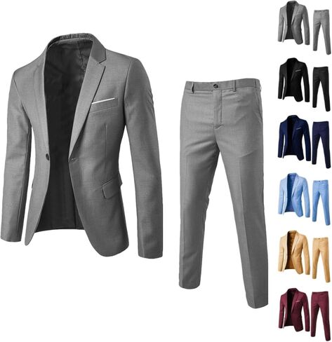Aniywn Men's Slim Fit 2 Piece Suit, Button Solid Dress Suit Jacket Blazer and Pants Set Mens Business Wedding Party Suit Set in Saudi Arabia