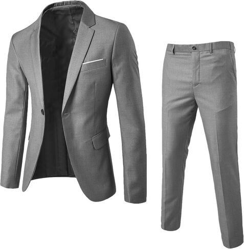 Aniywn Men's Slim Fit 2 Piece Suit, Button Solid Dress Suit Jacket Blazer and Pants Set Mens Business Wedding Party Suit Set in Saudi Arabia