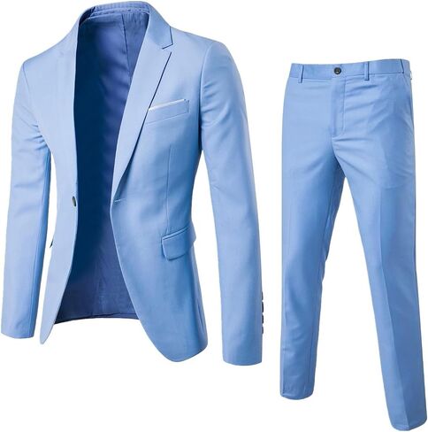 Aniywn Men's Slim Fit 2 Piece Suit, Button Solid Dress Suit Jacket Blazer and Pants Set Mens Business Wedding Party Suit Set in Saudi Arabia